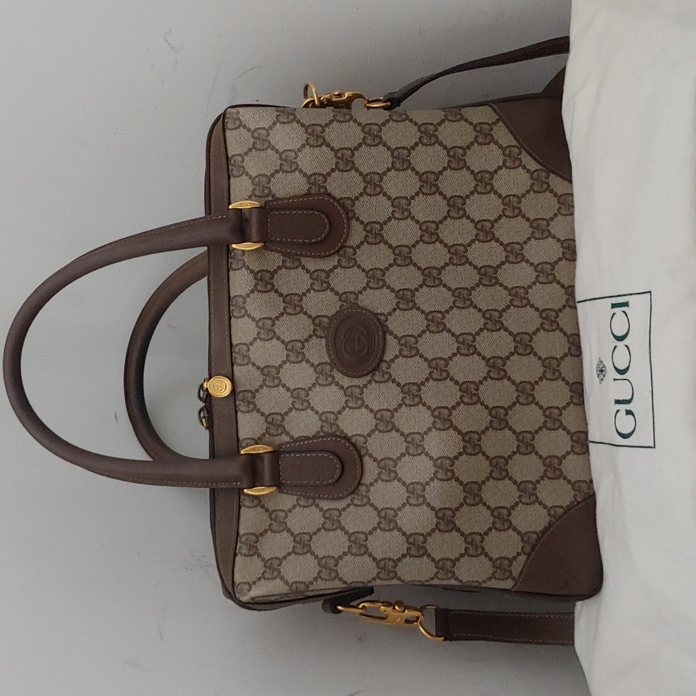 Authentic Vintage Gucci Interlocking GG Monogram Supreme Boston Satchel Shoulder